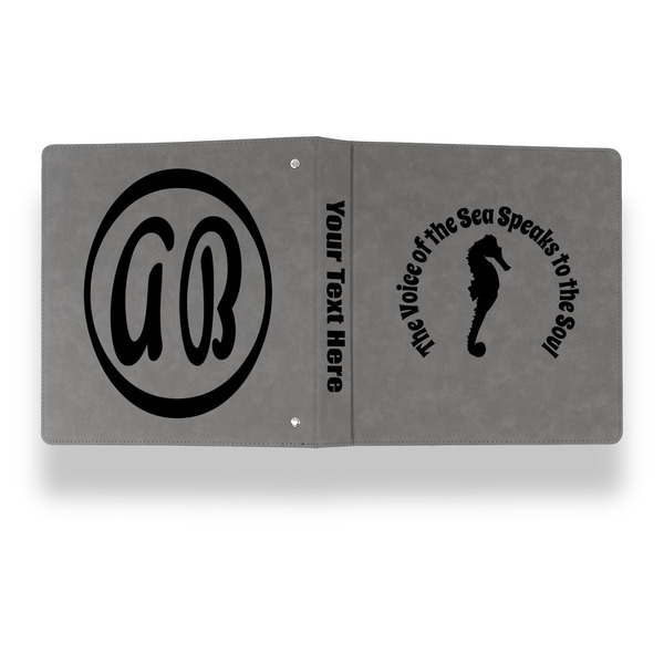 Sea Horses Leather Binder - 1" - Grey - Back Spine Front View