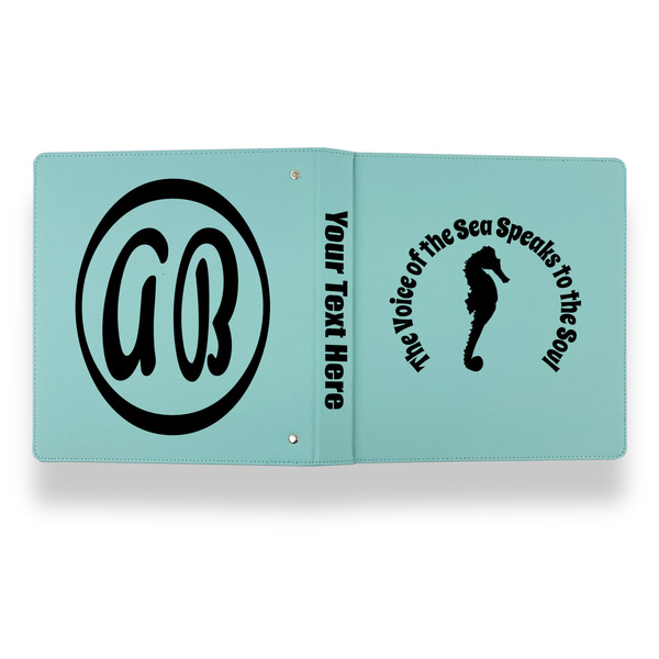 Sea Horses Leather Binder - 1" - Teal - Back Spine Front View