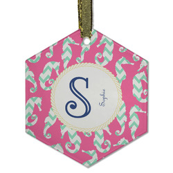 Sea Horses Flat Glass Ornament - Hexagon w/ Name and Initial