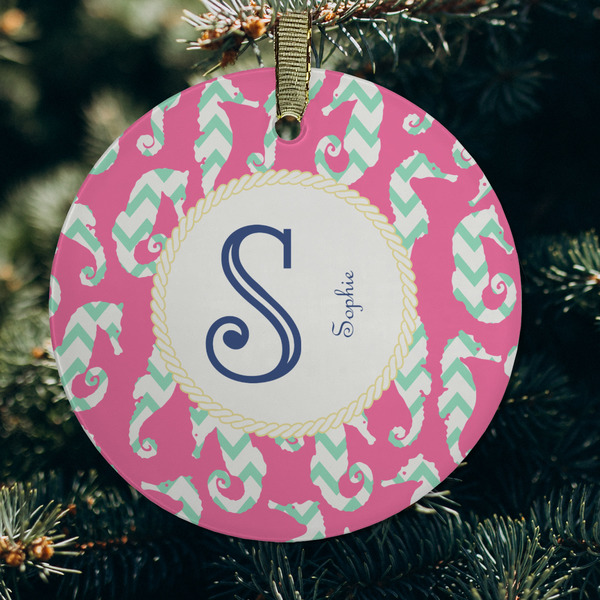 Sea Horses Frosted Glass Ornament - Round (Lifestyle)