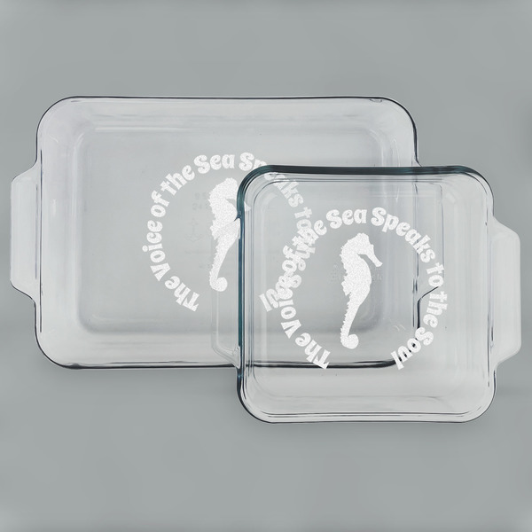 Custom Sea Horses Set of Glass Baking & Cake Dish - 13in x 9in & 8in x 8in (Personalized)