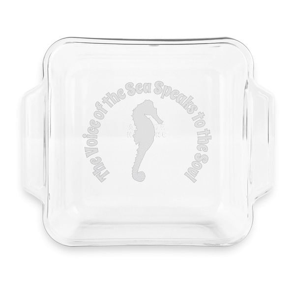 Custom Sea Horses Glass Cake Dish with Truefit Lid - 8in x 8in (Personalized)