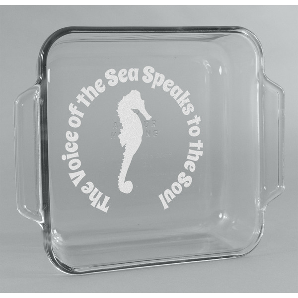 Custom Sea Horses Glass Cake Dish - 8in x 8in (Personalized)