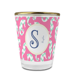 Sea Horses Glass Shot Glass - 1.5 oz - with Gold Rim - Set of 4 (Personalized)