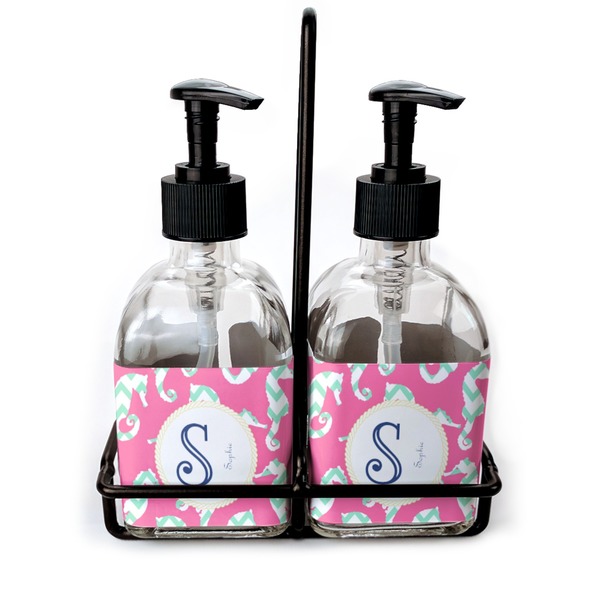 Custom Sea Horses Glass Soap & Lotion Bottle Set (Personalized)