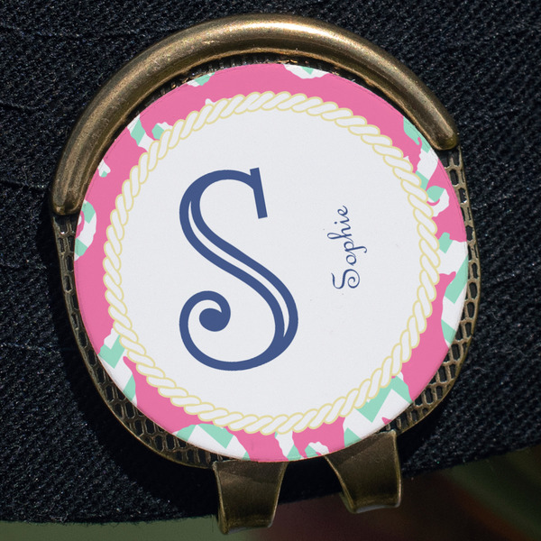 Sea Horses Golf Ball Marker Hat Clip - Gold - Close Up