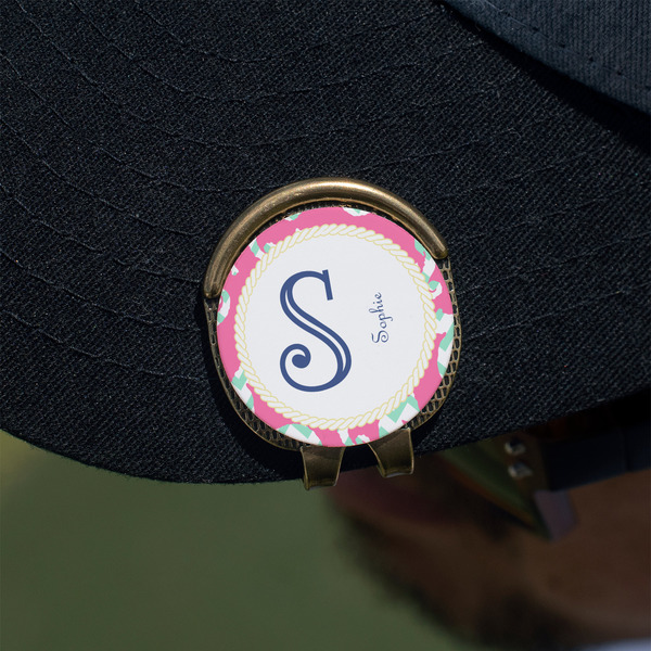 Sea Horses Golf Ball Marker Hat Clip - Gold - On Hat