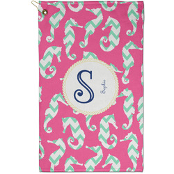 Sea Horses Golf Towel - Poly-Cotton Blend - Small w/ Name and Initial