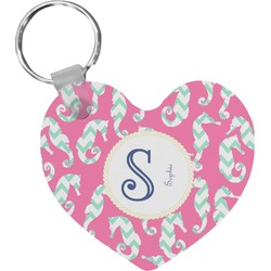 Sea Horses Heart Plastic Keychain w/ Name and Initial
