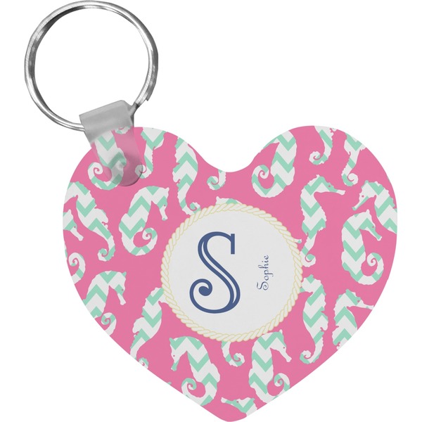 Custom Sea Horses Heart Plastic Keychain w/ Name and Initial
