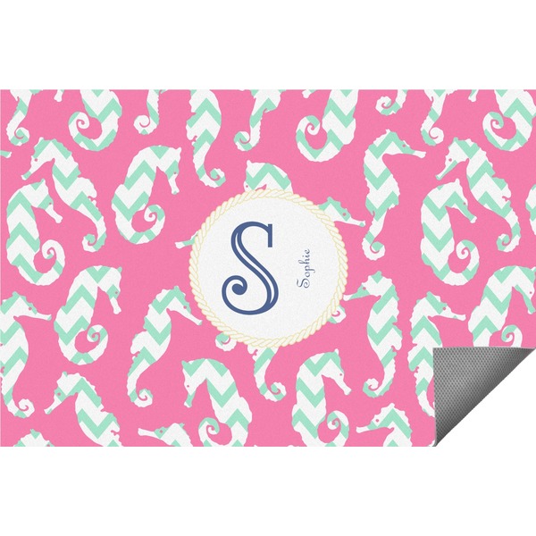 Custom Sea Horses Indoor / Outdoor Rug - 6'x8' w/ Name and Initial