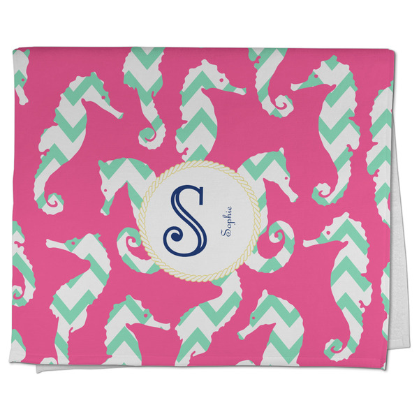 Custom Sea Horses Kitchen Towel - Poly Cotton w/ Name and Initial