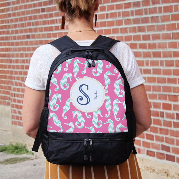 Sea Horses Large Backpack - Black - On Back