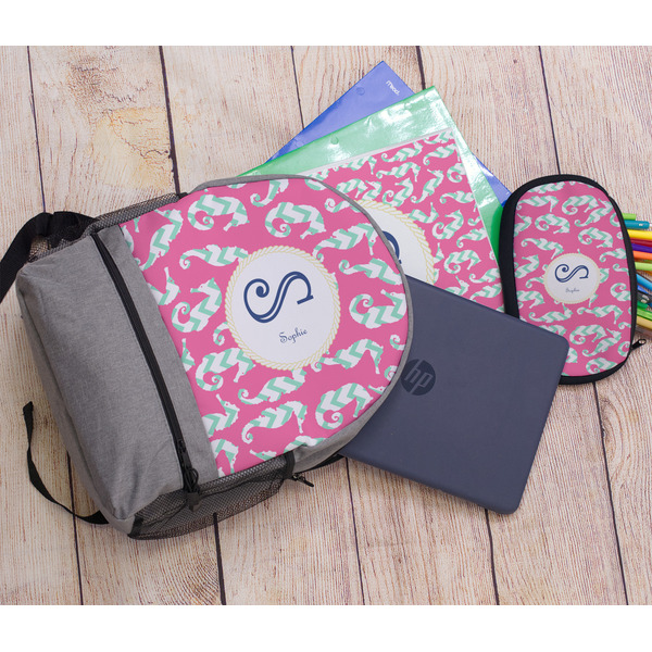 Sea Horses Large Backpack - Gray - With Stuff