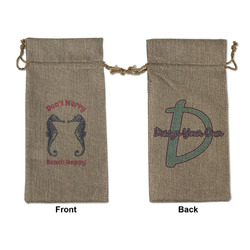 Sea Horses Large Burlap Gift Bag - Front & Back (Personalized)