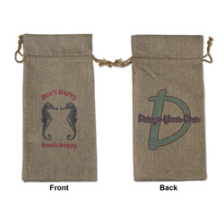 Sea Horses Large Burlap Gift Bag - Front & Back (Personalized)