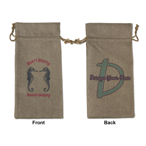 Custom Sea Horses Large Burlap Gift Bag - Front & Back (Personalized)