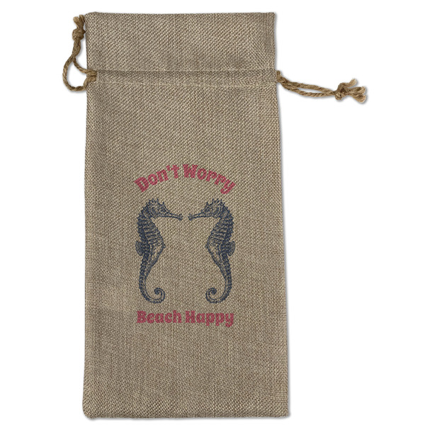 Custom Sea Horses Large Burlap Gift Bag - Front (Personalized)