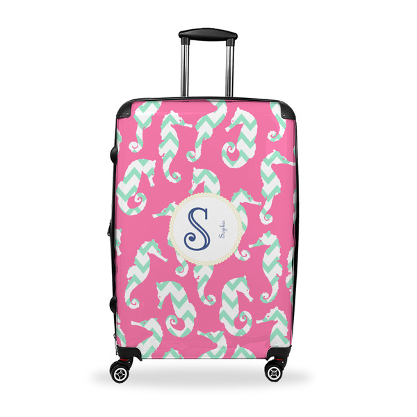 Custom Sea Horses Suitcase - 28" Large - Checked w/ Name and Initial