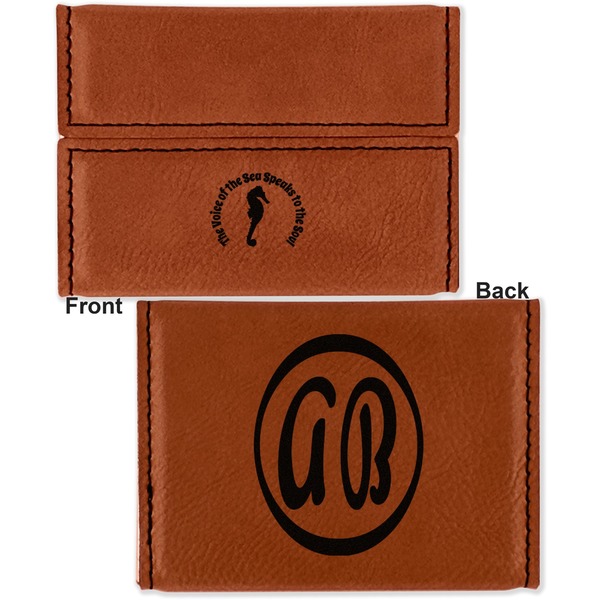 Sea Horses Leather Business Card Holder - Front Back