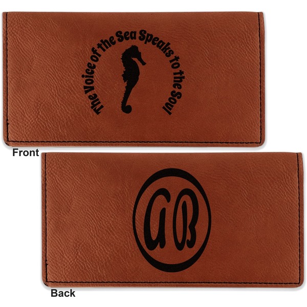 Sea Horses Leather Checkbook Holder Front and Back