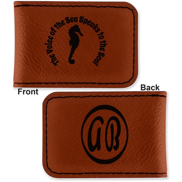 Sea Horses Leatherette Magnetic Money Clip - Front and Back