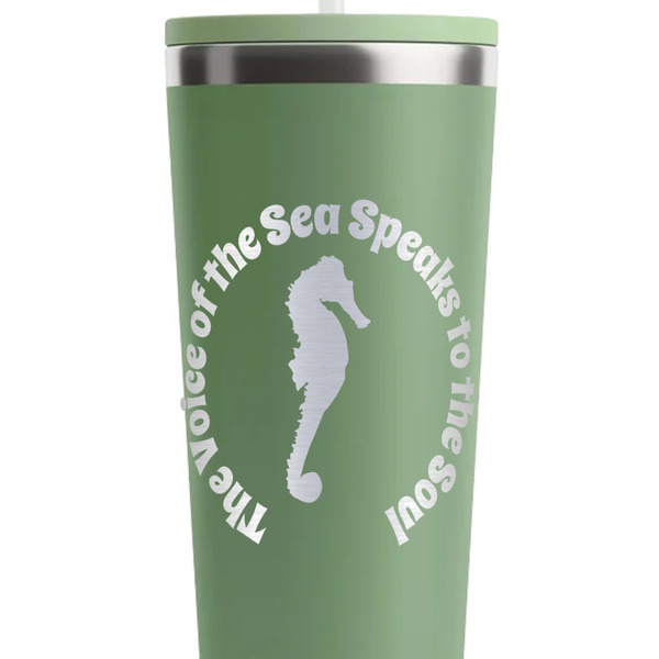 Sea Horses Light Green RTIC Everyday Tumbler - 28 oz. - Close Up