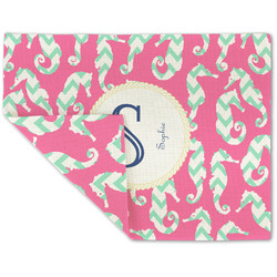 Sea Horses Double-Sided Linen Placemat - Single w/ Name and Initial