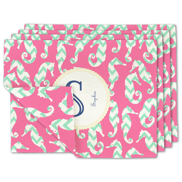 Custom Sea Horses Linen Placemat w/ Name and Initial