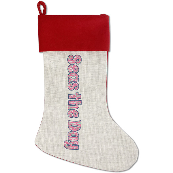 Custom Sea Horses Red Linen Stocking (Personalized)
