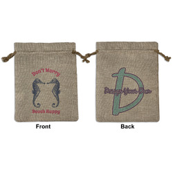 Sea Horses Medium Burlap Gift Bag - Front & Back (Personalized)
