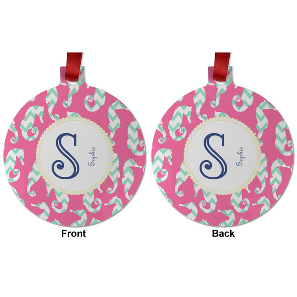 Sea Horses Metal Ball Ornament - Front and Back