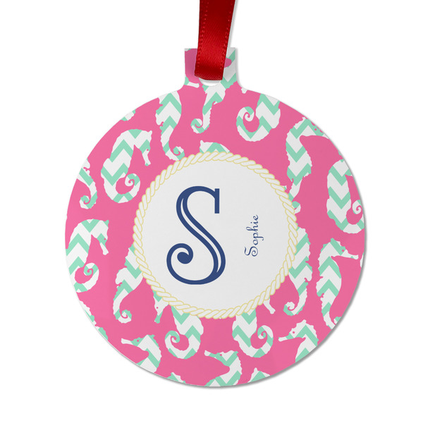 Custom Sea Horses Metal Ball Ornament - Double Sided w/ Name and Initial