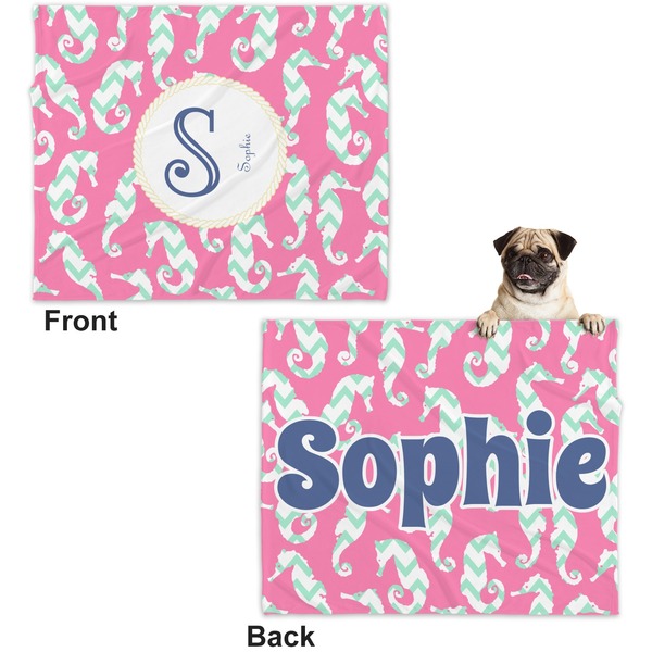 Sea Horses Microfleece Dog Blanket - Large- Front & Back