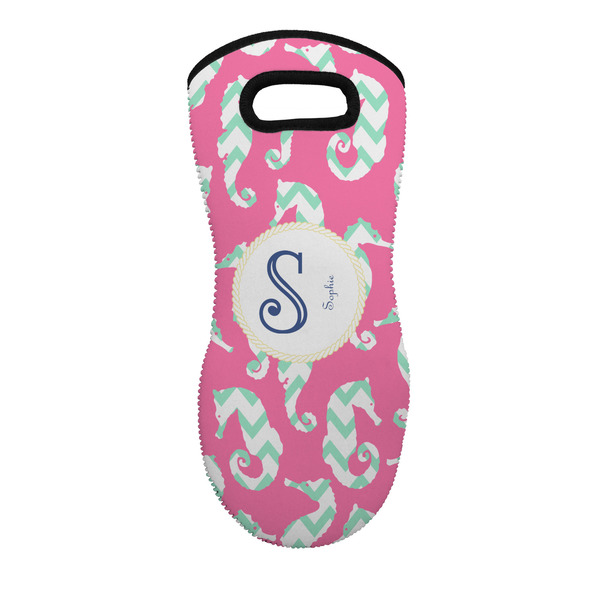 Custom Sea Horses Neoprene Oven Mitt - Single w/ Name and Initial