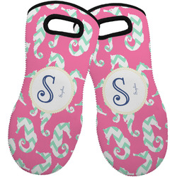 Sea Horses Neoprene Oven Mitts - Set of 2 w/ Name and Initial