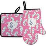 Sea Horses Right Oven Mitt & Pot Holder Set w/ Name and Initial