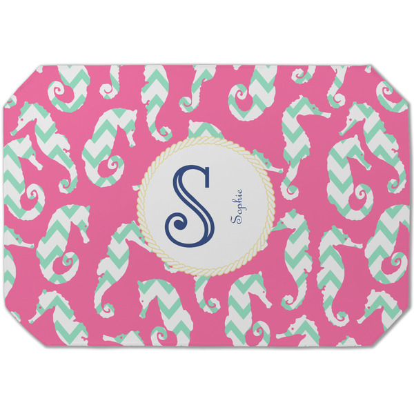 Custom Sea Horses Dining Table Mat - Octagon (Single-Sided) w/ Name and Initial