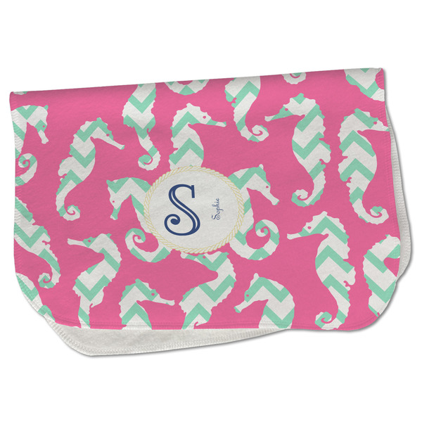 Custom Sea Horses Burp Cloth - Fleece w/ Name and Initial