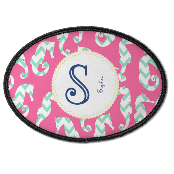 Custom Sea Horses Iron On Oval Patch w/ Name and Initial