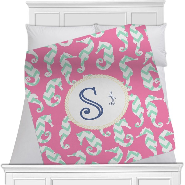 Custom Sea Horses Minky Blanket - Toddler / Throw - 60"x50" - Single Sided (Personalized)