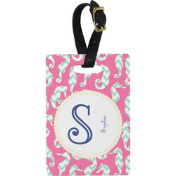 Sea Horses Plastic Luggage Tag - Rectangular w/ Name and Initial