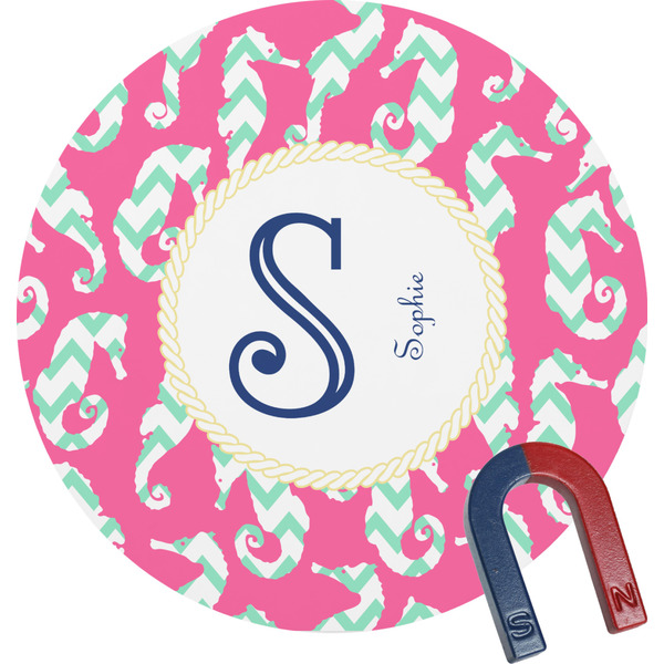 Custom Sea Horses Round Fridge Magnet (Personalized)