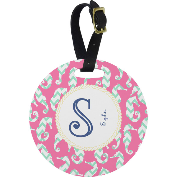Custom Sea Horses Plastic Luggage Tag - Round (Personalized)