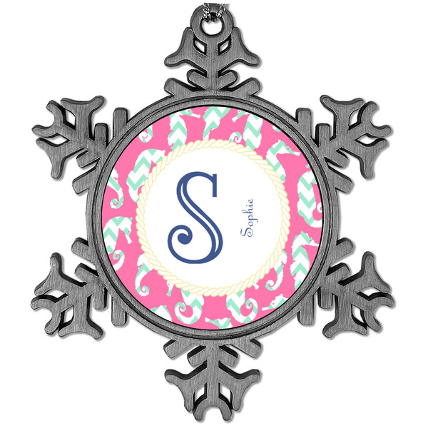 Custom Sea Horses Vintage Snowflake Ornament (Personalized)