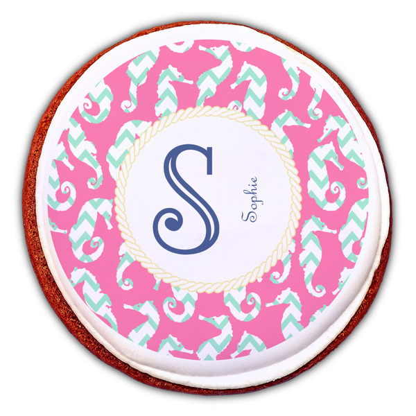 Sea Horses Printed Icing Circle - Large - On Cookie