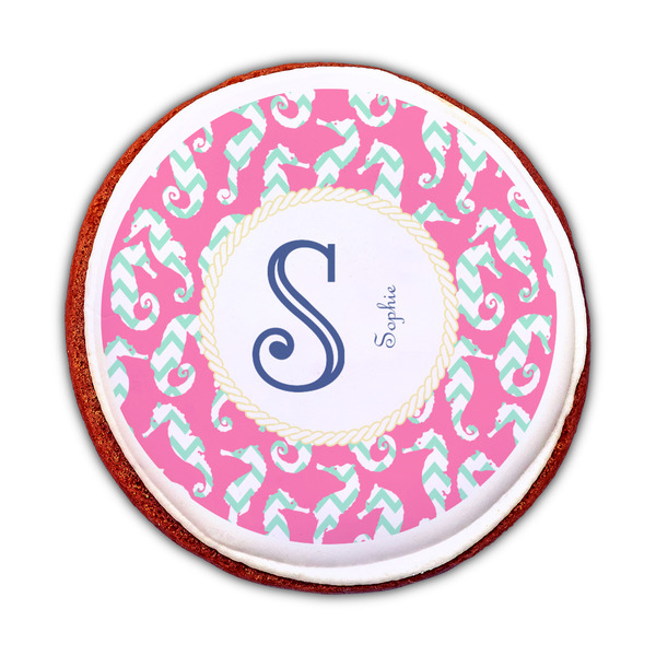 Sea Horses Printed Icing Circle - Medium - On Cookie