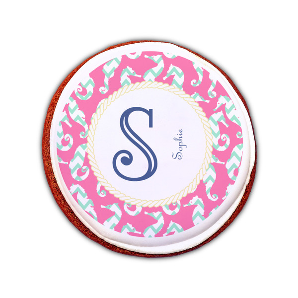 Sea Horses Printed Icing Circle - Small - On Cookie