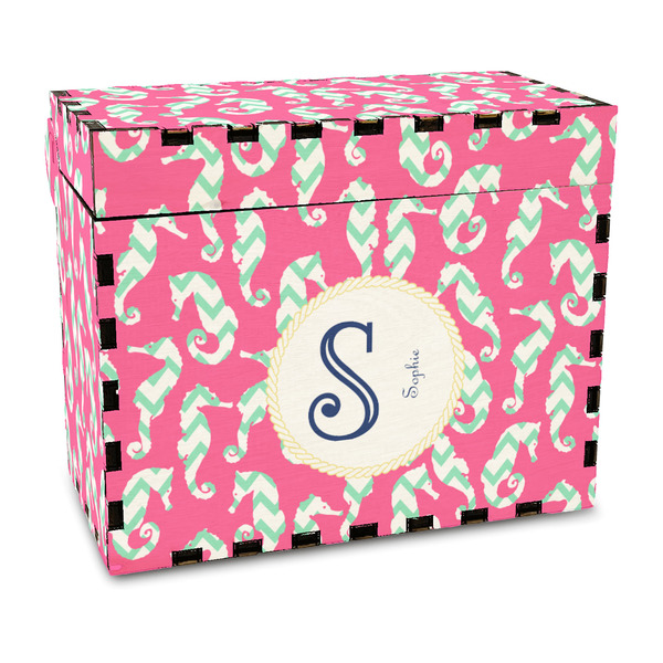 Custom Sea Horses Wood Recipe Box - Full Color Print (Personalized)