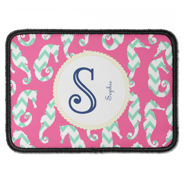 Custom Sea Horses Iron On Rectangle Patch w/ Name and Initial